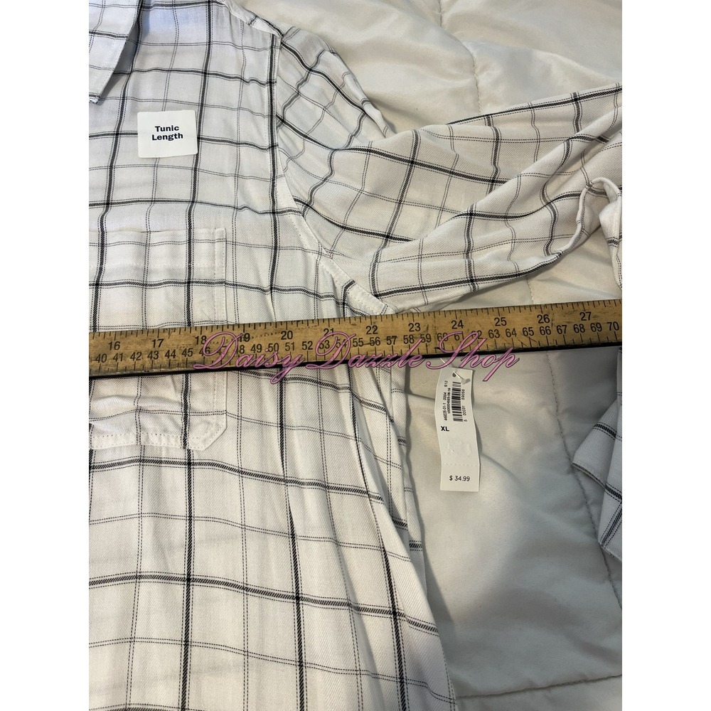 ✨New Old Navy Womens Tunic Shirt XL White Black Stripe V Neck Long Sleeve NWT✨ - Picture 7 of 10